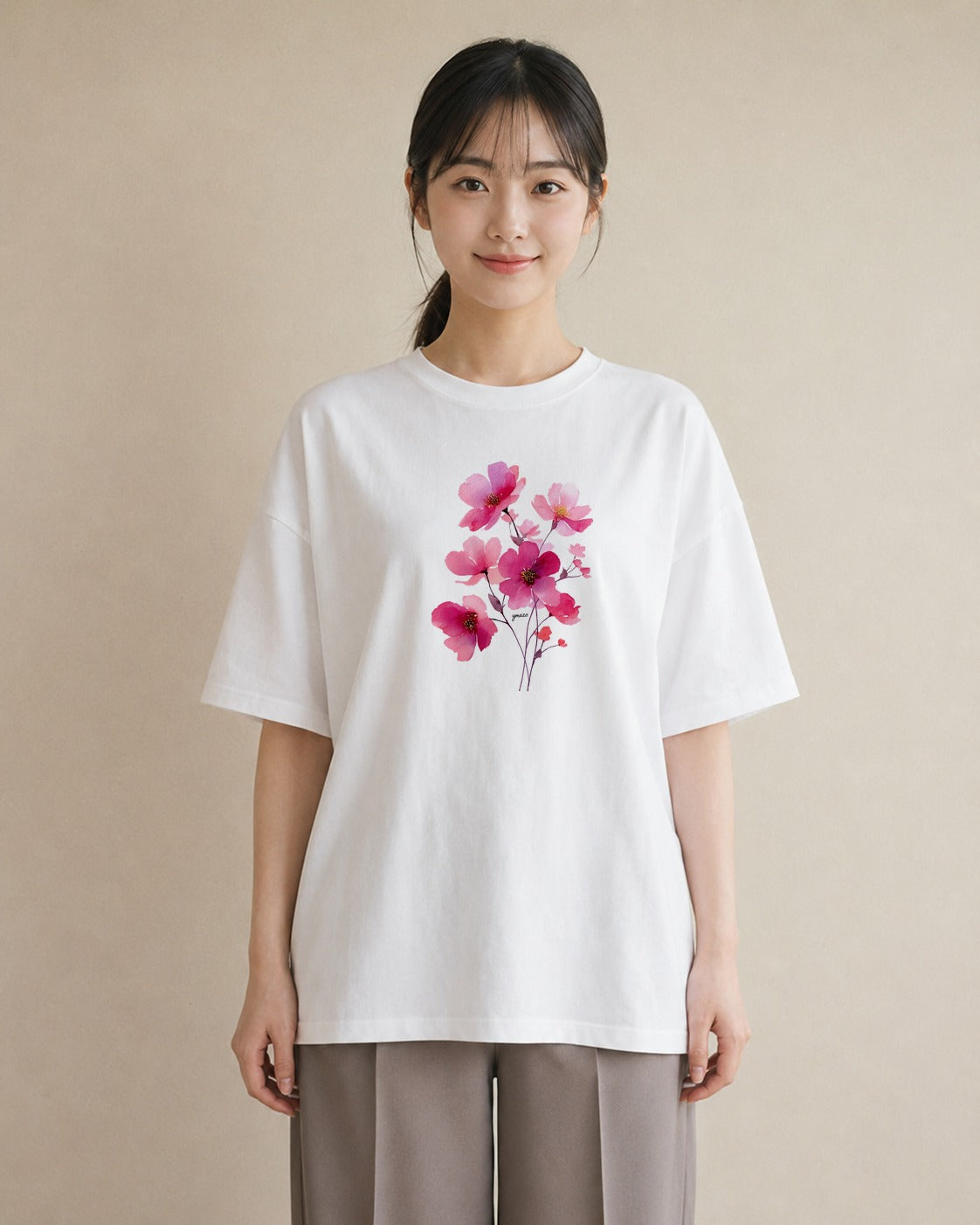 グラフィックTシャツ レディース 梅 花 花柄 イラスト ガーリー 女性 旅行用 白T
