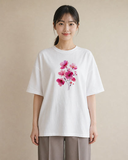 グラフィックTシャツ レディース 梅 花 花柄 イラスト ガーリー 女性 旅行用 白T