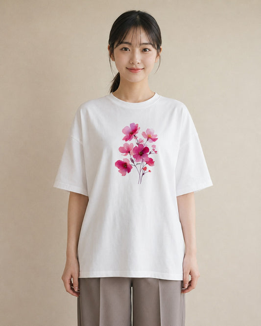 グラフィックTシャツ レディース 梅 花 花柄 イラスト ガーリー 女性 旅行用 白T