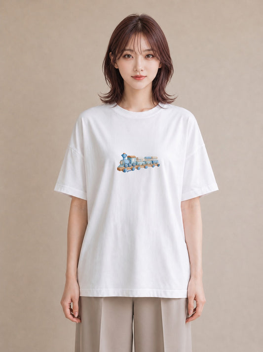 グラフィックTシャツ レディース 駅のホーム ローカル線 駅 ナチュラル アンティーク イラスト ラフ 公園 ママ 白T