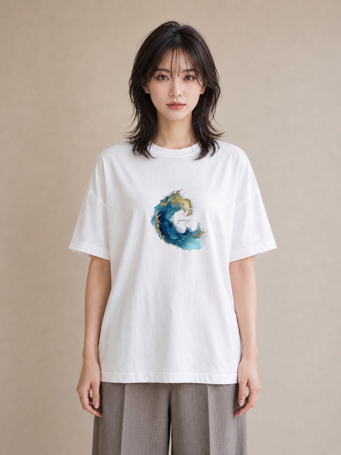 プリントTシャツ レディース 波 星空 宇宙 イラスト こなれ感 通勤 在宅 白T