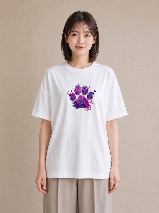 半袖Tシャツ レディース 猫の手 猫 ねこ イラスト 水彩風 通勤 在宅 白T