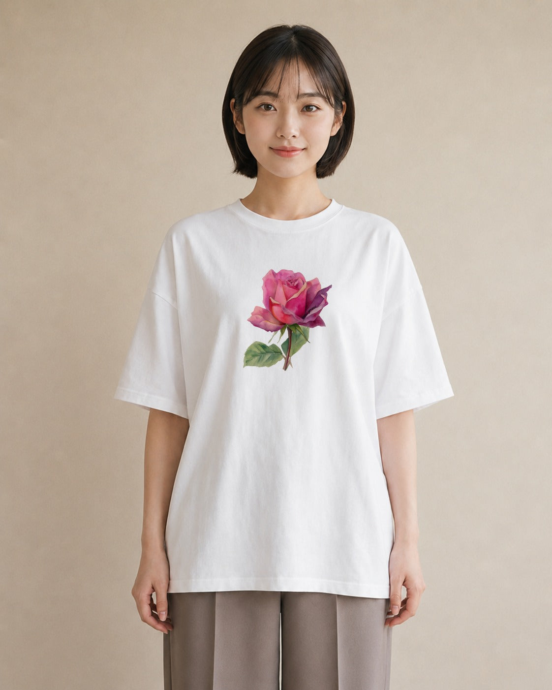プリントTシャツ レディース バラ 薔薇 ローズ 花 花柄 イラスト カフェ服 クリスマス 白T