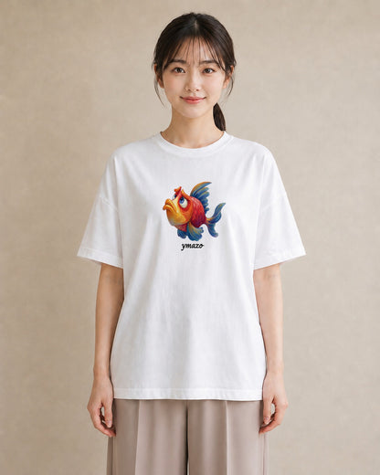 半袖Tシャツ レディース らんちゅう ペット 動物 イラスト お洒落 ペアコーデ 秋コーデ 白T