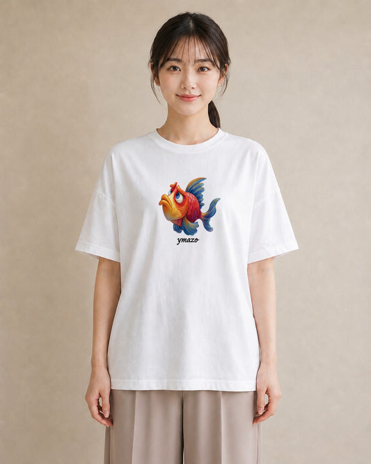 半袖Tシャツ レディース らんちゅう ペット 動物 イラスト お洒落 ペアコーデ 秋コーデ 白T