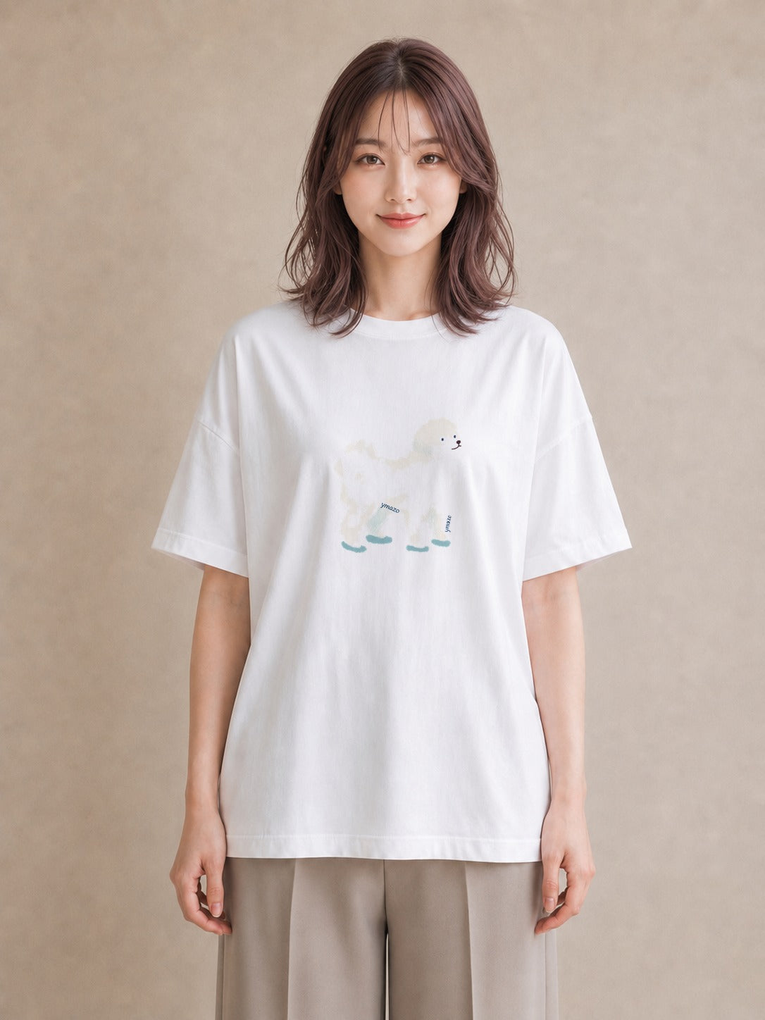 グラフィックTシャツ レディース ビションフリーゼ 犬 いぬ イラスト きれいめ 20代 カジュアルコーデ 白T