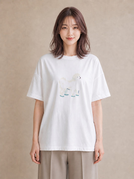 グラフィックTシャツ レディース ビションフリーゼ 犬 いぬ イラスト きれいめ 20代 カジュアルコーデ 白T