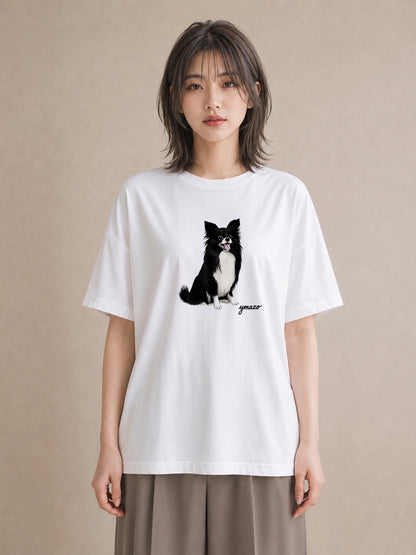 プリントTシャツ レディース ロングコートチワワ 犬 いぬ イラスト 上品 お揃い 親子 白T
