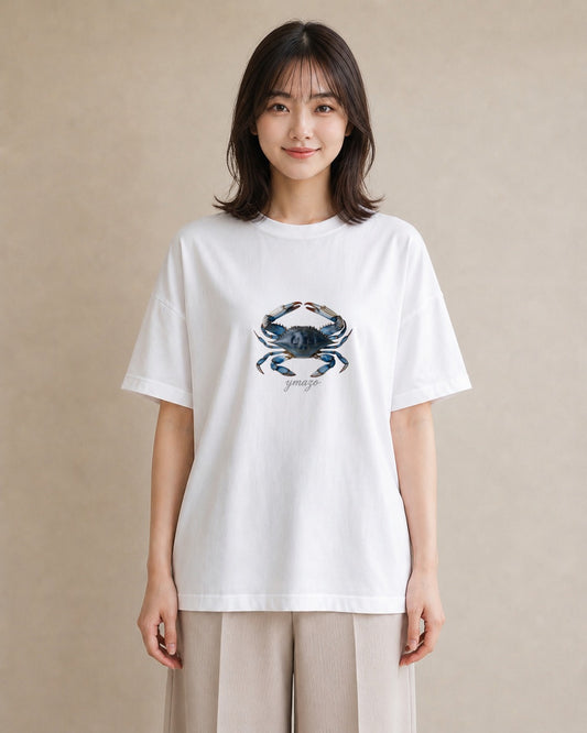 グラフィックTシャツ レディース カニ 海の生き物 海 イラスト きれいめカジュアル 母娘コーデ 自分用 白T