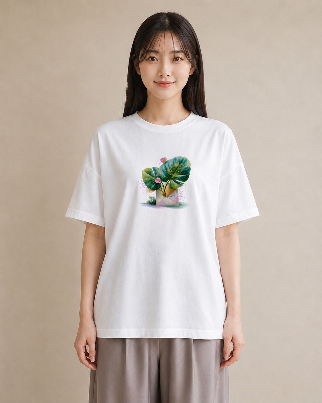 デザインTシャツ レディース モンステラ 植物 ボタニカル イラスト 線画 おしゃれギフト 社会人 白T