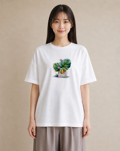 デザインTシャツ レディース モンステラ 植物 ボタニカル イラスト 線画 おしゃれギフト 社会人 白T