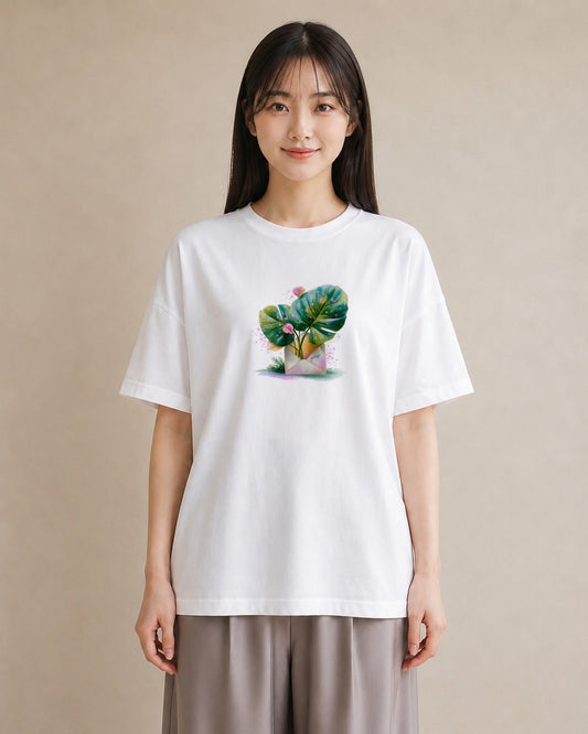 デザインTシャツ レディース モンステラ 植物 ボタニカル イラスト 線画 おしゃれギフト 社会人 白T
