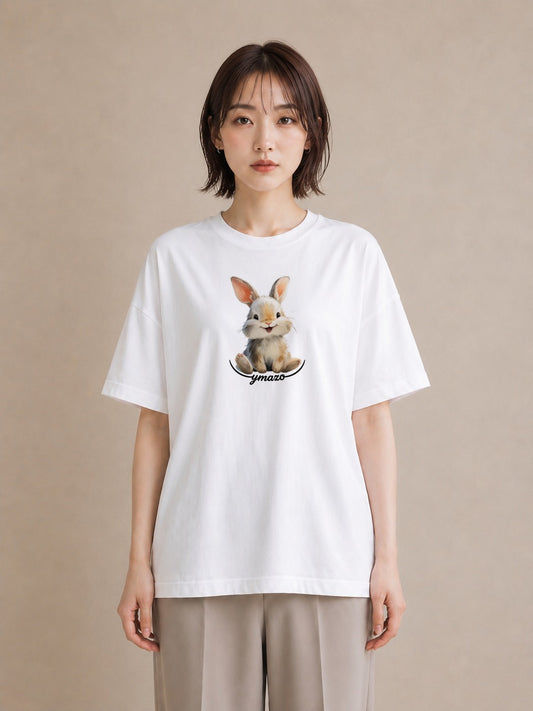プリントTシャツ レディース うさぎ ウサギ ラビット ペット 動物 イラスト ボタニカル ホワイトデー 春服 白T