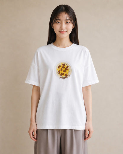 グラフィックTシャツ レディース 目玉焼き 食べ物 フード イラスト アート風 ミセス 春コーデ 白T