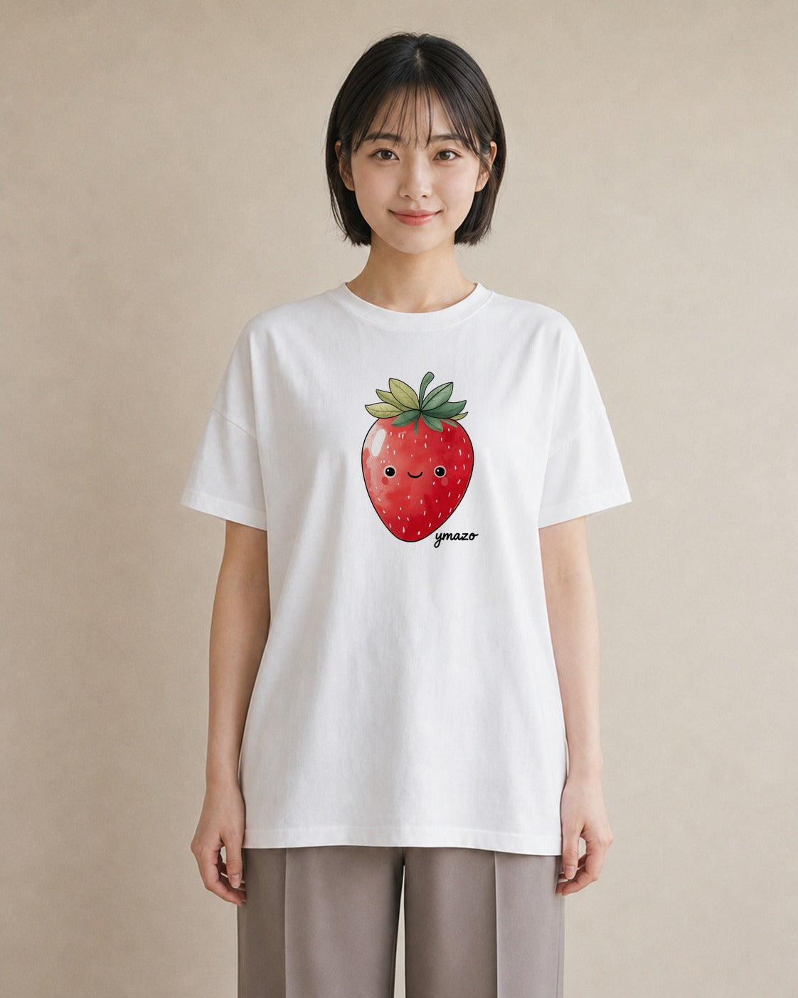 グラフィックTシャツ レディース いちご 苺 ストロベリー 食べ物 フード イラスト ポップ 春コーデ 姉妹 白T