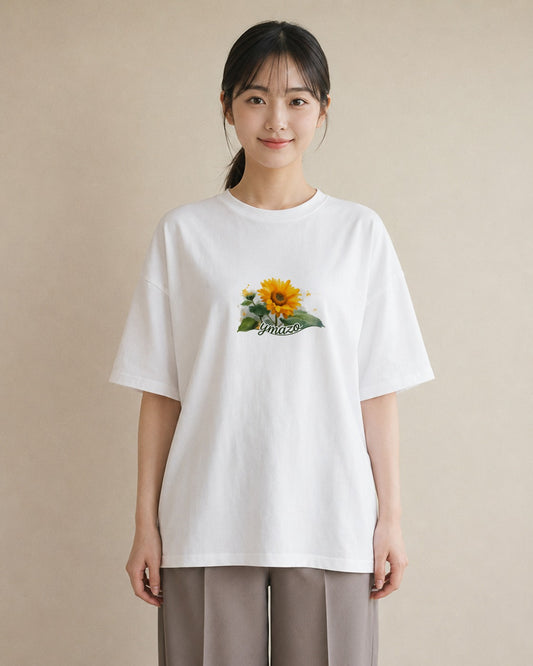 プリントTシャツ レディース ひまわり 向日葵 花 花柄 イラスト ラフカジュアル 友達ギフト 部屋着 白T