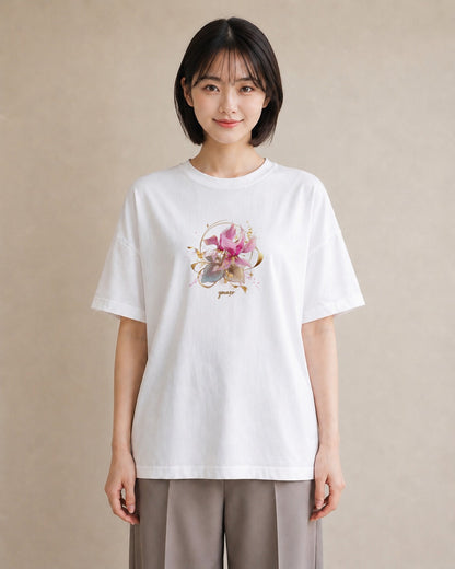 グラフィックTシャツ レディース ゆり 百合 花 花柄 イラスト ゆるかわ 休日 ペアコーデ 白T