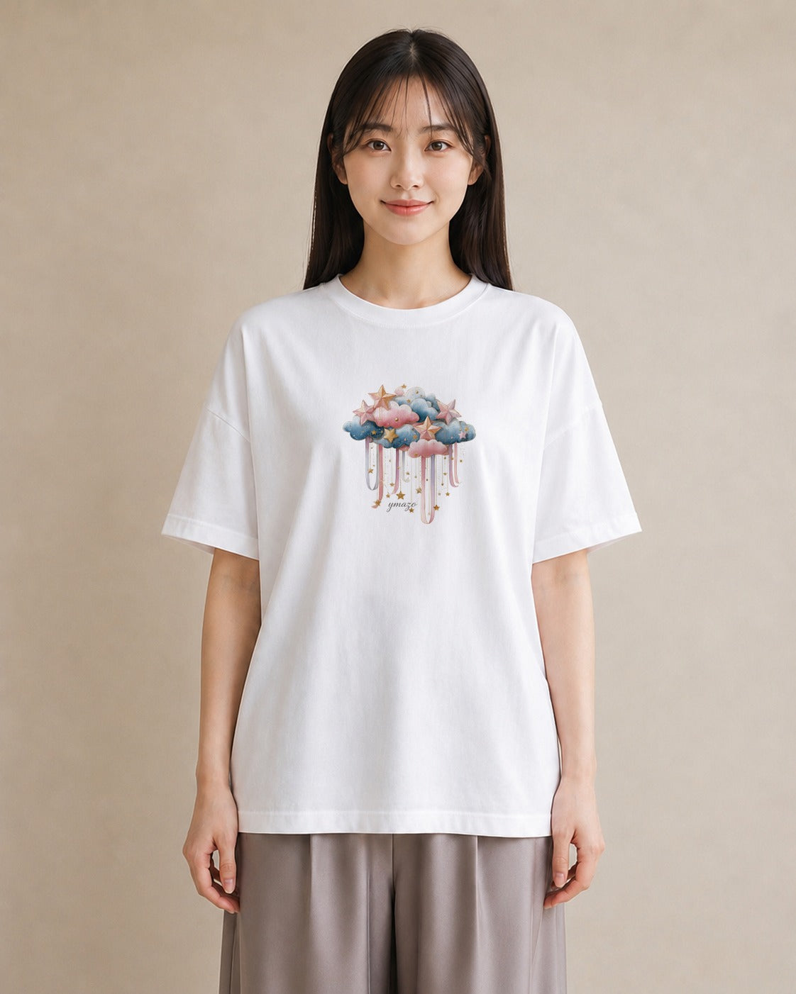 プリントTシャツ レディース 星空 宇宙 イラスト カフェ服 クリスマス 白T