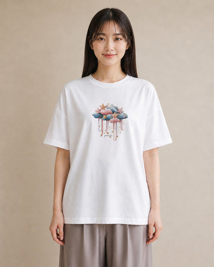 プリントTシャツ レディース 星空 宇宙 イラスト カフェ服 クリスマス 白T