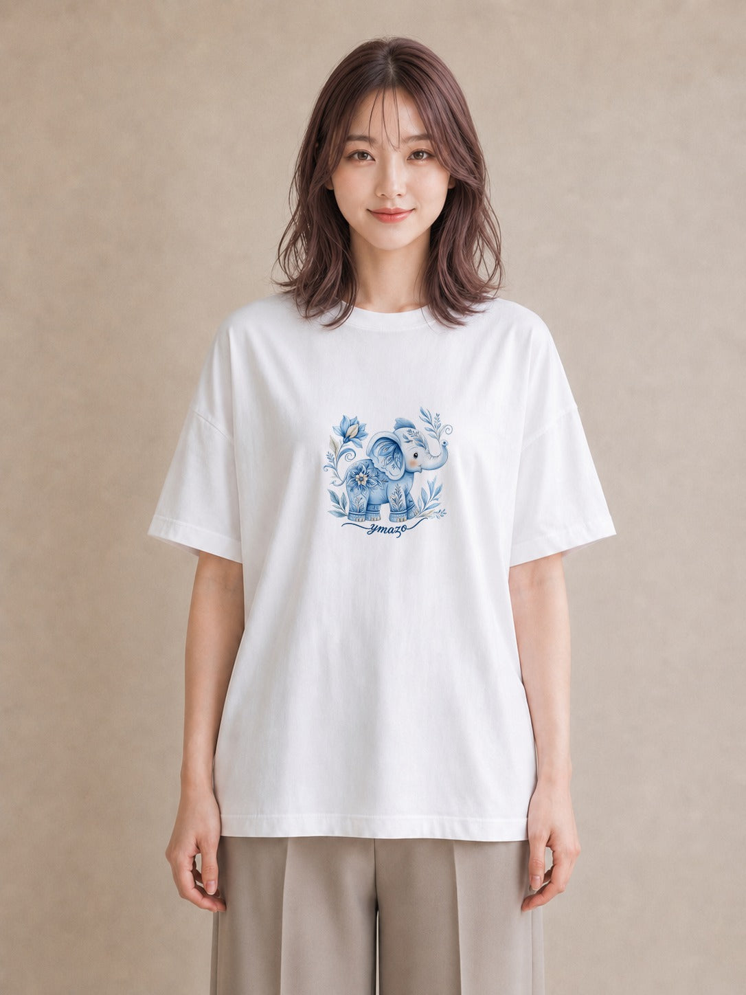 半袖Tシャツ レディース ぞう 動物 アニマル イラスト ヴィンテージ風 夏コーデ 通学 白T