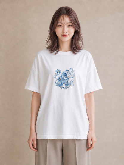半袖Tシャツ レディース ぞう 動物 アニマル イラスト ヴィンテージ風 夏コーデ 通学 白T