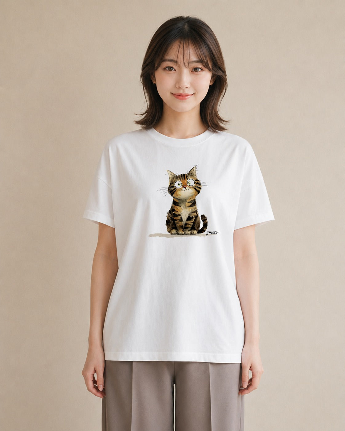 グラフィックTシャツ レディース ニャンコ 猫 ねこ イラスト ニュアンス 母の日 ビーチ 白T