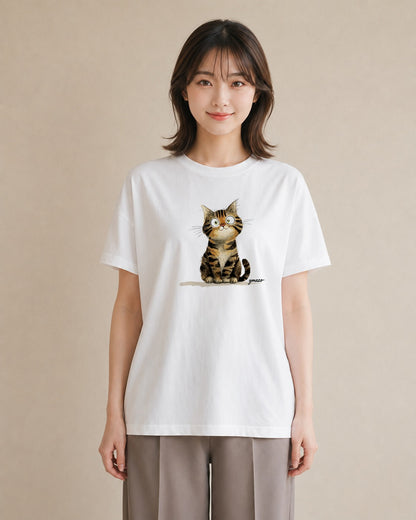 グラフィックTシャツ レディース ニャンコ 猫 ねこ イラスト ニュアンス 母の日 ビーチ 白T