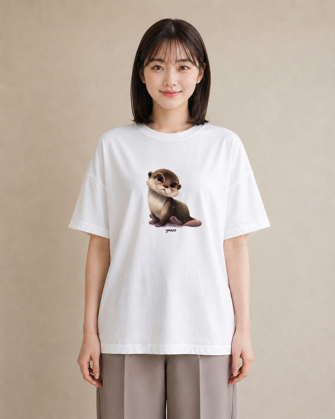 Tシャツ レディース フェレット ペット 動物 イラスト フェミニン 誕生日プレゼント 綿100 白T