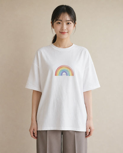 プリントTシャツ レディース 虹 星空 宇宙 イラスト シック カジュアルコーデ 買い物 白T