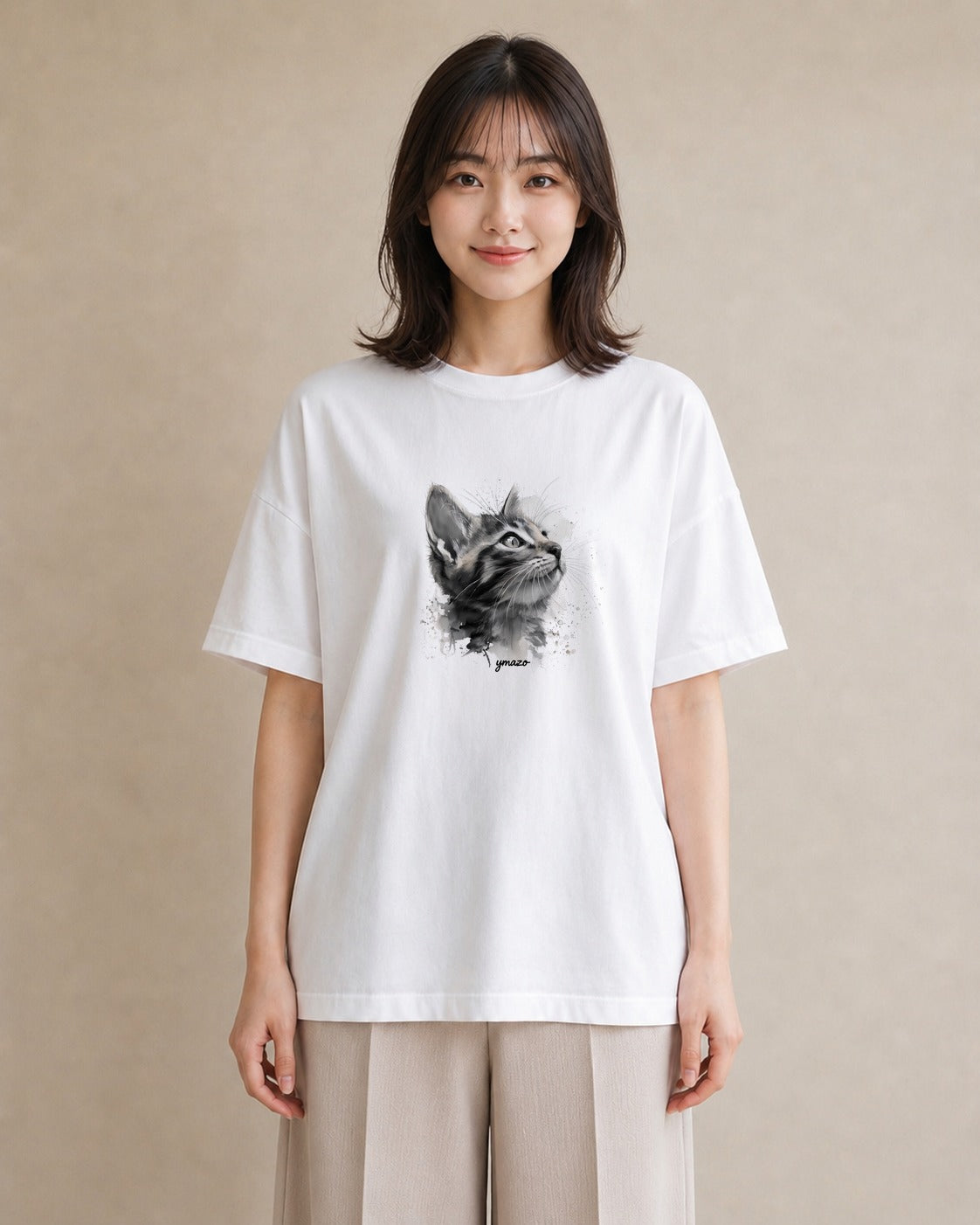 プリントTシャツ レディース 三毛猫 みけねこ 三毛 猫 ねこ イラスト 個性的 ミセス 春コーデ 白T