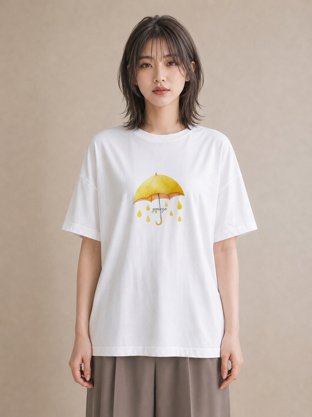 プリントTシャツ レディース 傘 水たまり 雨 ナチュラル アンティーク イラスト ボタニカル 旅行 母娘コーデ 白T