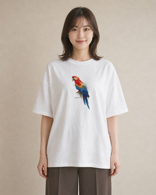 半袖Tシャツ レディース ボタンインコ ペット 動物 イラスト 旅行コーデ レイヤード 友達ギフト 白T