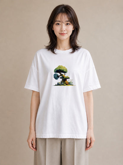プリントTシャツ レディース 盆栽 植物 ボタニカル イラスト ゆるかわ カジュアルコーデ 買い物 白T