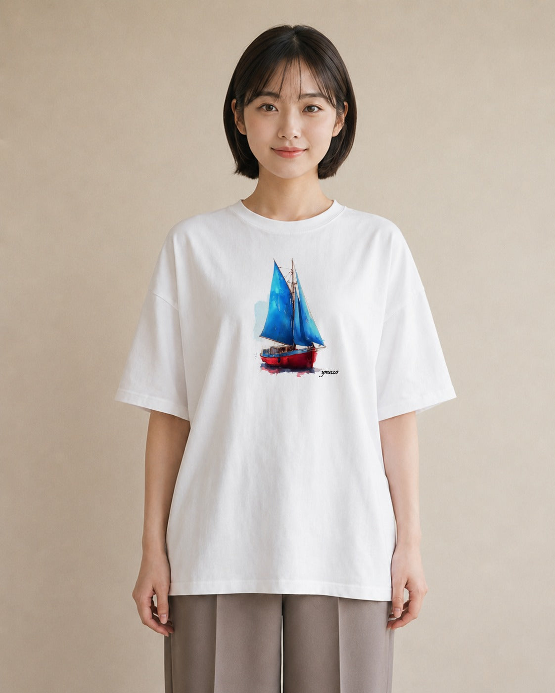 半袖Tシャツ レディース 紙の船 水辺 ナチュラル アンティーク イラスト 手描き風 姉妹 送別ギフト 白T