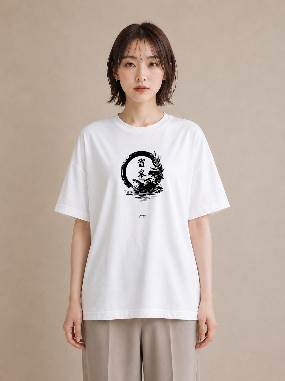 デザインTシャツ レディース 扇子 そよ風 ナチュラル アンティーク イラスト アート風 通学 誕生日プレゼント 白T