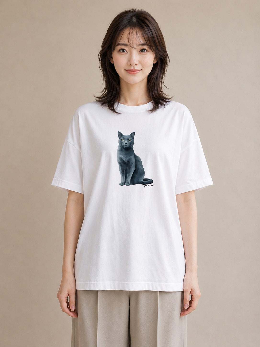 プリントTシャツ レディース ペルシャ 猫 ねこ イラスト カジュアル お出かけ 普段着 白T