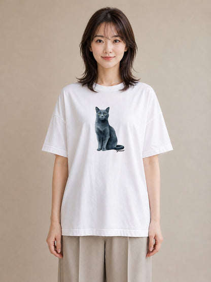 プリントTシャツ レディース ペルシャ 猫 ねこ イラスト カジュアル お出かけ 普段着 白T