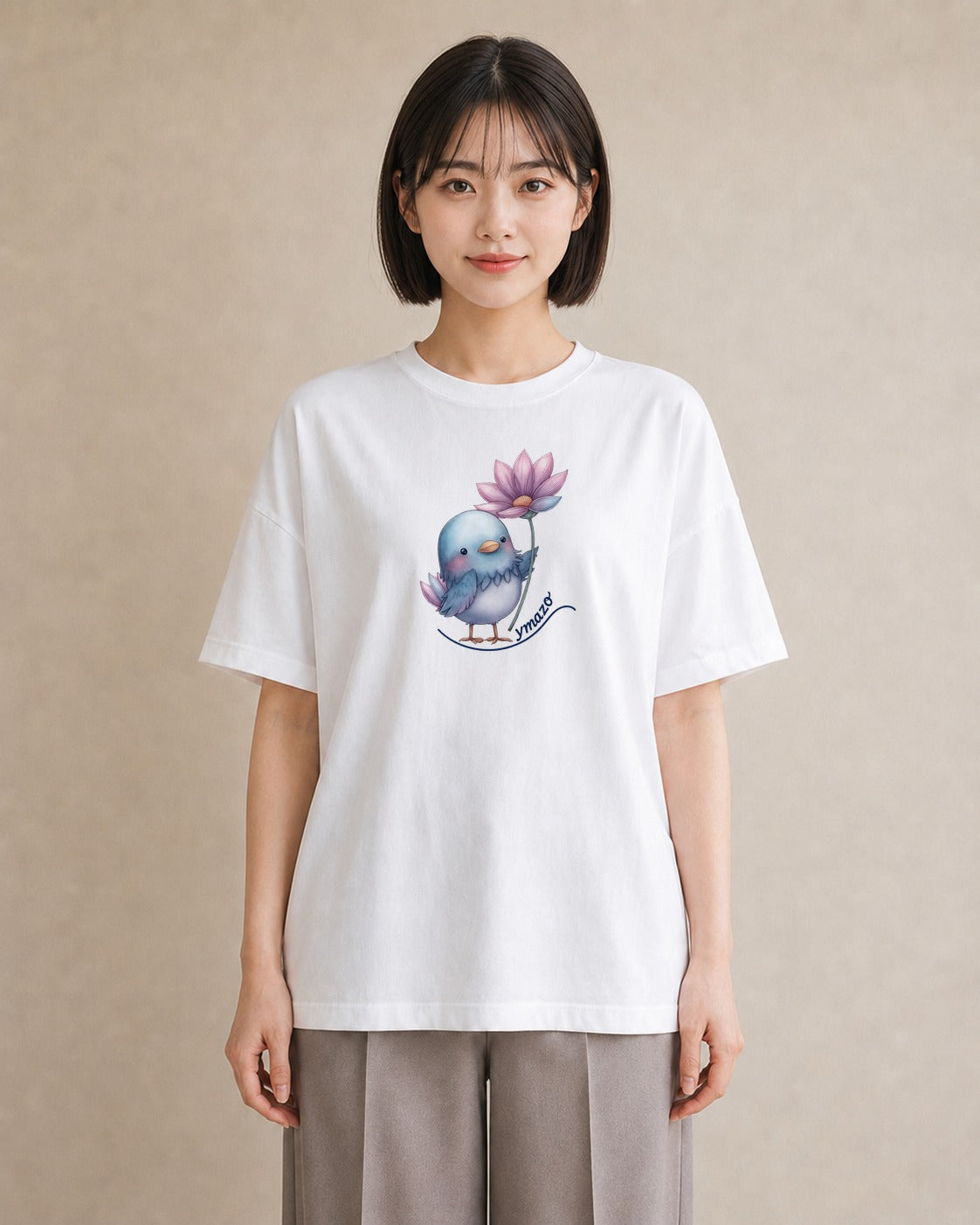 プリントTシャツ レディース 文鳥 ペット 動物 イラスト 淡色 秋コーデ おしゃれギフト 白T