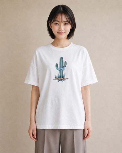 グラフィックTシャツ レディース サボテン 植物 ボタニカル イラスト アート風 秋コーデ おしゃれギフト 白T