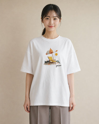 Tシャツ レディース 海 リゾート 夏 イラスト ラフカジュアル お出かけ 普段着 白T