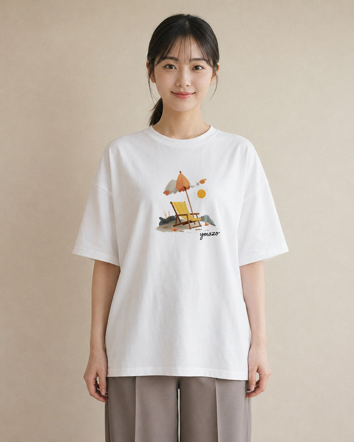 Tシャツ レディース 海 リゾート 夏 イラスト ラフカジュアル お出かけ 普段着 白T