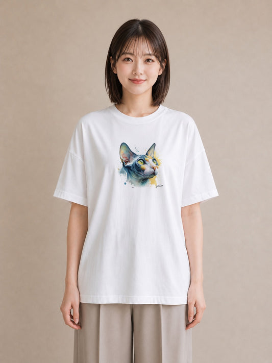 デザインTシャツ レディース 猫 ねこ イラスト 送別ギフト 通勤 白T