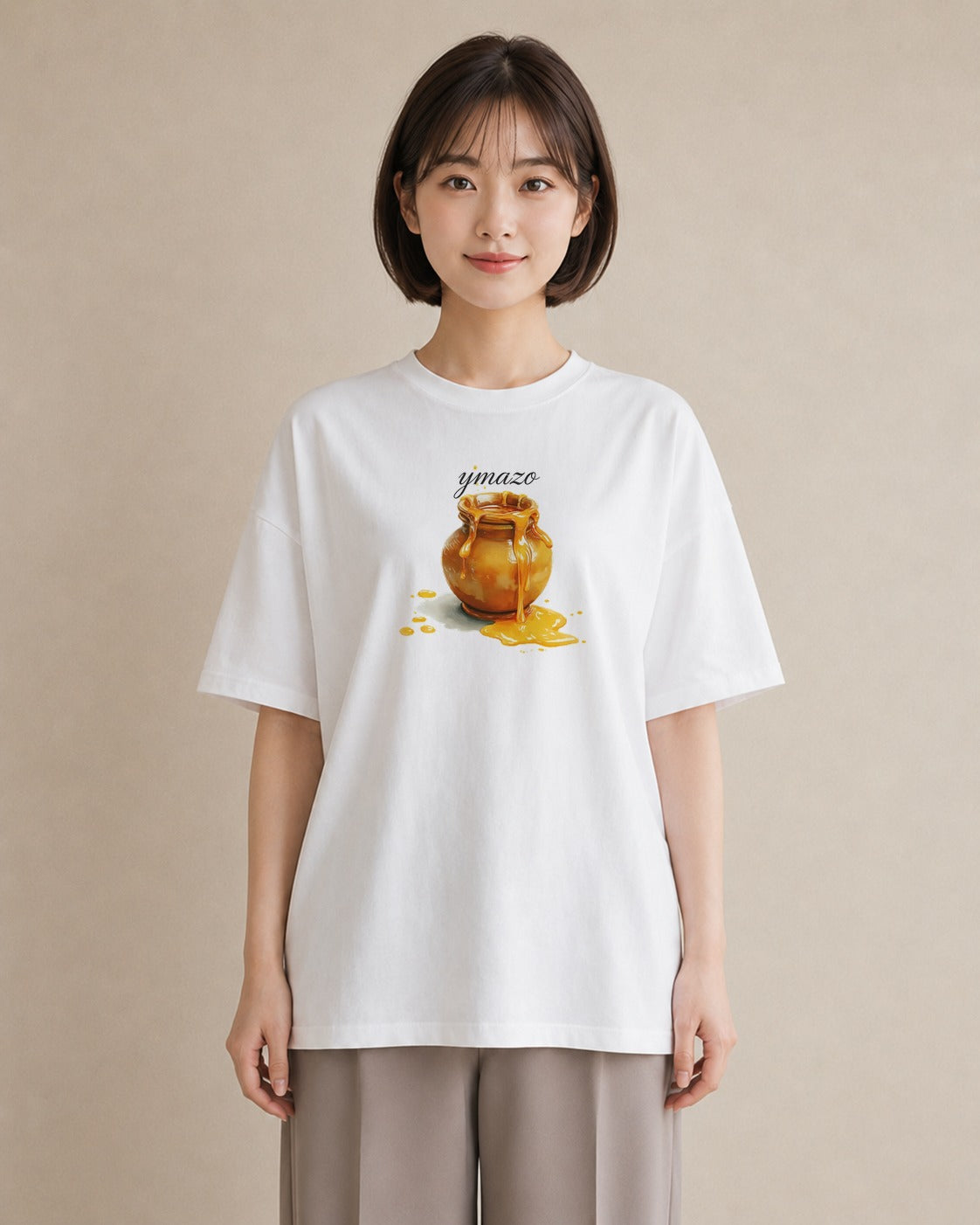 Tシャツ レディース はちみつ 食べ物 フード イラスト 手描き風 ルームウェア ギフト 白T