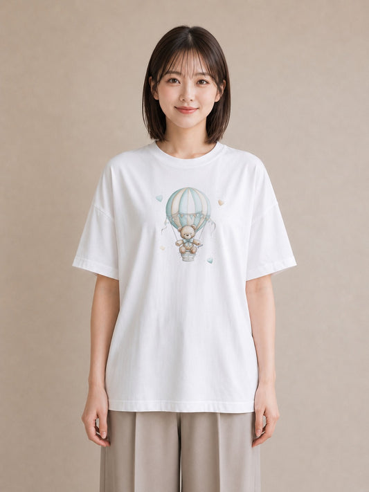 半袖Tシャツ レディース 気球 星空 宇宙 イラスト 水彩風 20代 カジュアルコーデ 白T