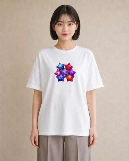 半袖Tシャツ レディース 天の川 星空 宇宙 イラスト モード ママ カフェ服 白T