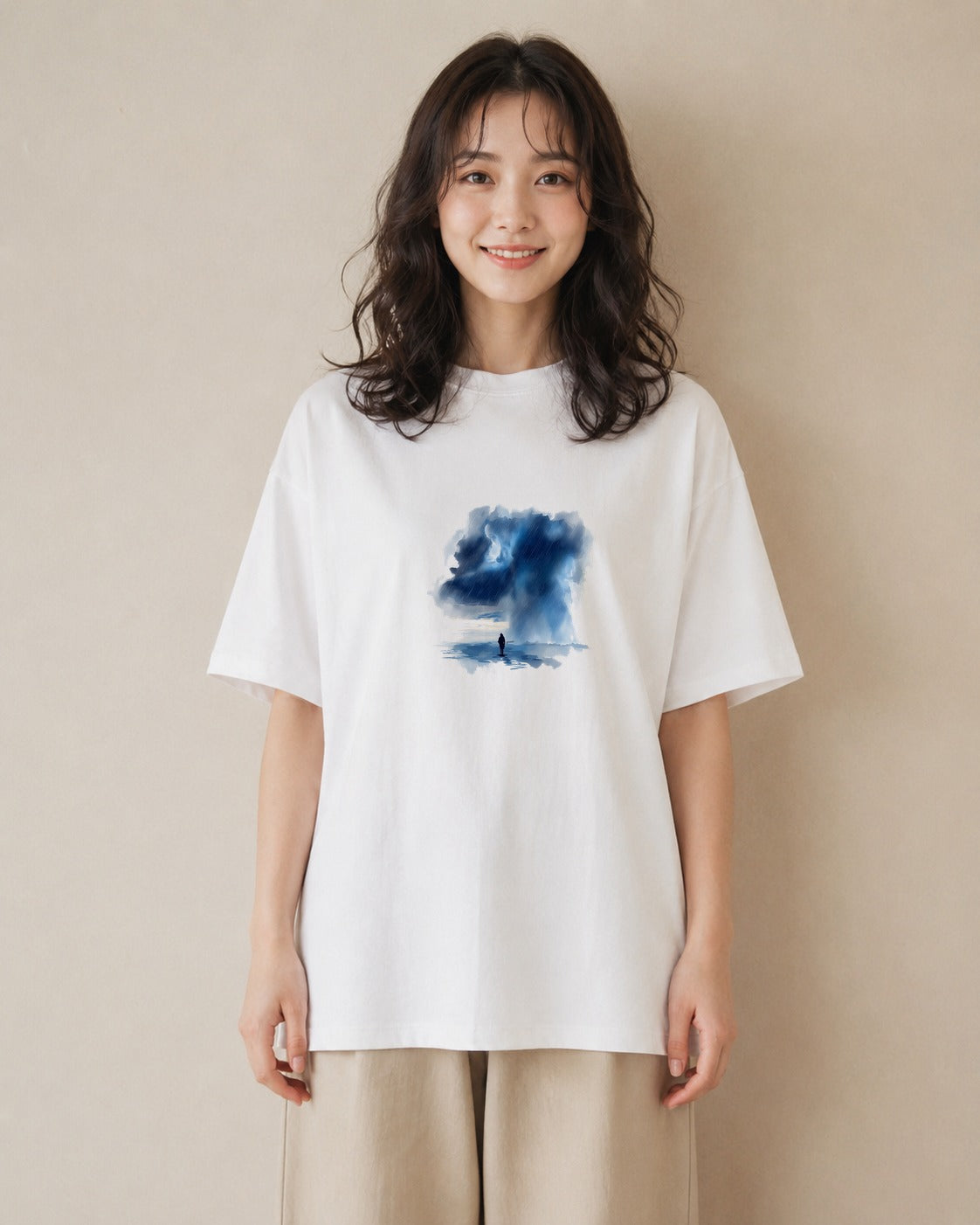 グラフィックTシャツ レディース 雨上がりの小道 雨上がり 小道 ナチュラル アンティーク イラスト ゆるかわ 公園 ママ 白T
