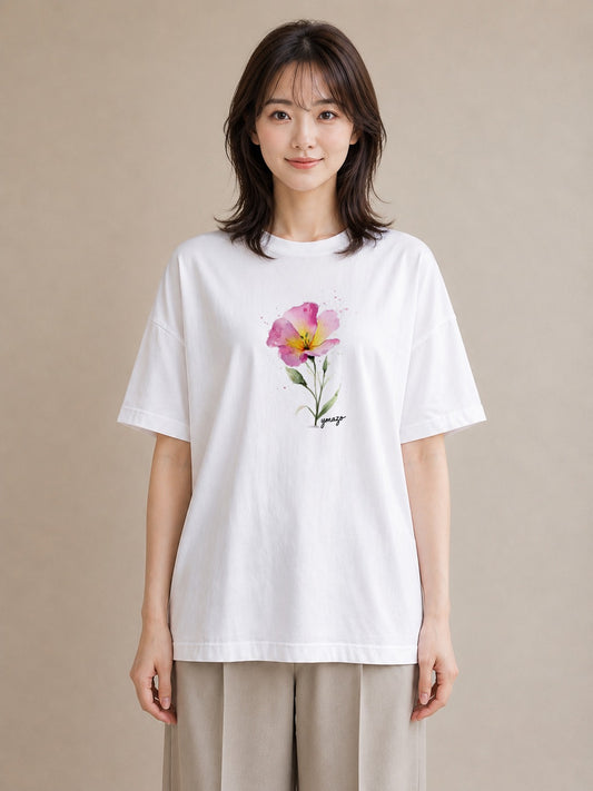 プリントTシャツ レディース あさがお 朝顔 花 花柄 イラスト 可愛い 誕生日プレゼント 綿100 白T