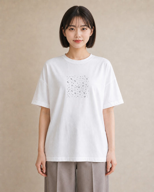 グラフィックTシャツ レディース 月と星 星空 ムーン イラスト カジュアル 旅行用 海 白T