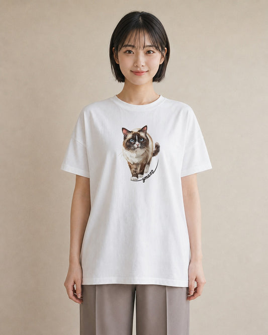 Tシャツ レディース ブリティッシュショートヘア 猫 ねこ イラスト 線画 親子 20代 白T