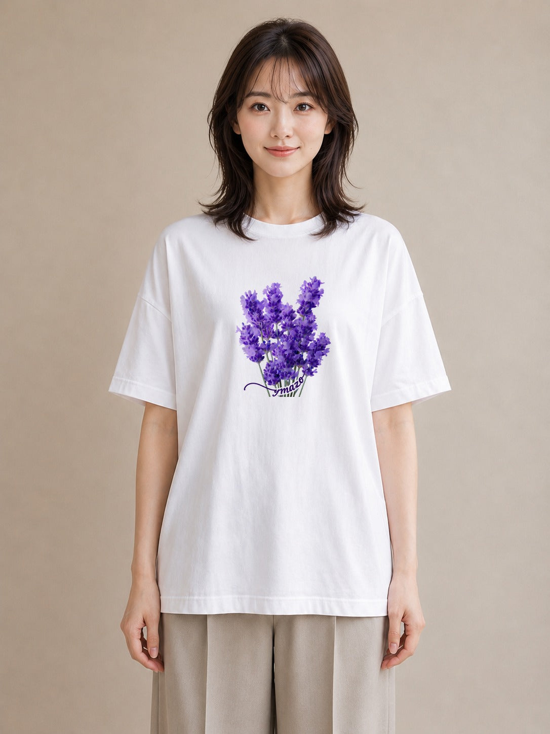 半袖Tシャツ レディース ラベンダー 花 花柄 イラスト 韓国風 誕生日プレゼント 綿100 白T